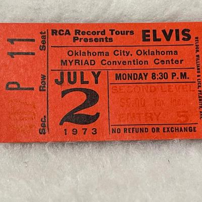 Elvis Concert Ticket Stub from OKC Myriad 1973