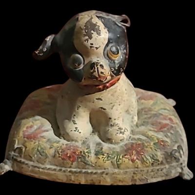 Sale Photo Thumbnail #51: Antique Hubley Fido on a Pillow Cast Iron Door Stop