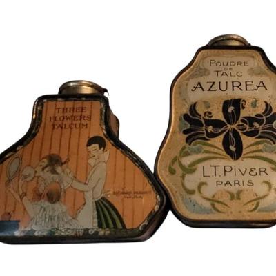 Sale Photo Thumbnail #27: 1920's "Three Flowers Talcum" by Richard Hudnut - Art Deco Era.
1900's Antique Art Nouveau French Vanity Power Tin "Poudre de Talc Azurea"