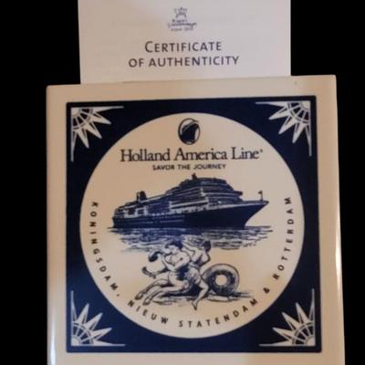 Sale Photo Thumbnail #26: Holland America Line Delft Coaster w/ Certificate of Authenticity.
