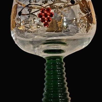 Sale Photo Thumbnail #8: Vintage German Arorac Green Stem Beehive Wine Vine Glass - Hand Made
