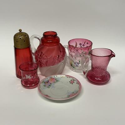 Red Glassware Set And China