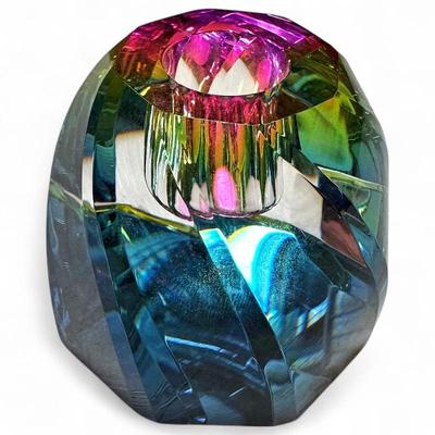 Sale Photo Thumbnail #257: Crystal Glass Tealight Holder w/ Rainbow Design