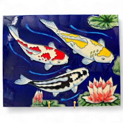 Sale Photo Thumbnail #116: Hand-Painted Glazed Ceramic Tile w/ Koi Fish Scene