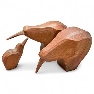 Sale Photo Thumbnail #271: Three Signed Native Totara Wood Kiwi Figurines