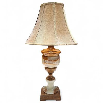Sale Photo Thumbnail #235: Vintage Onyx & Alabaster Table Lamp w/ Bell Shade