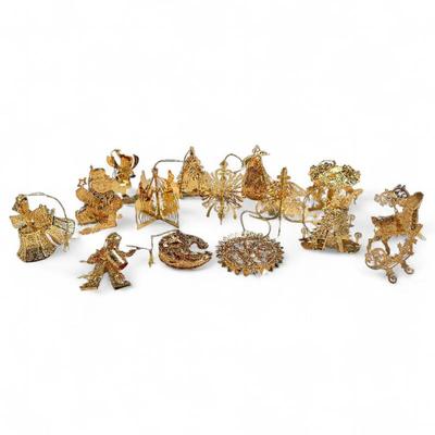 Sale Photo Thumbnail #166: 14-Piece Gold-Plated Danbury Mint Christmas Ornaments