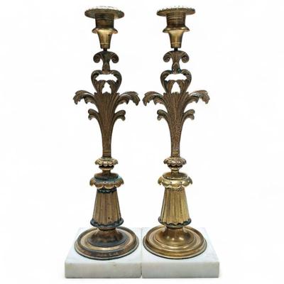 Sale Photo Thumbnail #222: 19th Century Victorian Brass Marble Girandole Candlesticks