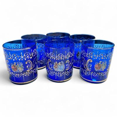 Sale Photo Thumbnail #97: 6 Cobalt Blue Victorian Style Glass Tumblers