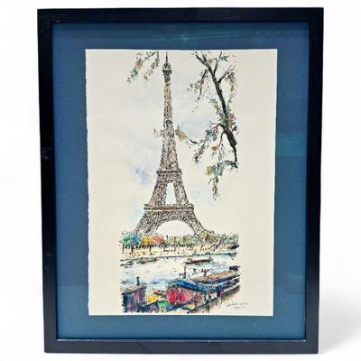 Sale Photo Thumbnail #250: Signed Ink and Watercolor Eiffel Tower Painting, 2013