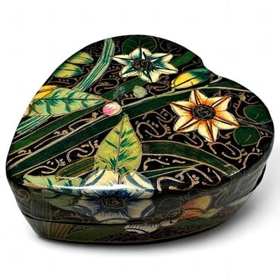 Sale Photo Thumbnail #189: Kashmiri Hand-Painted Papier-Mache Heart Trinket Box