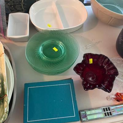 Sale Photo Thumbnail #80: uranium glass plates, cadmium ruby red  glass