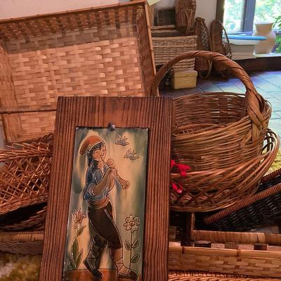 Wooden, Wicker And Woven Baskets With Plaque By Vila Flora