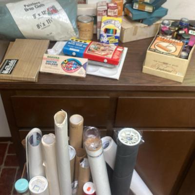 Crafters Lot Of Canvas, Vintage Paints, Oil Pastels & Posters