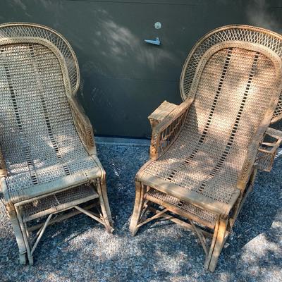 Vintage Rattan And Caine Lounge Chairs With Pull Out Ottoman