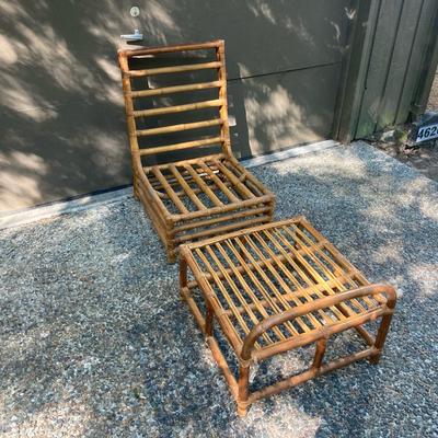 Vintage Bamboo And Rattan Chair And Foot Rest Base