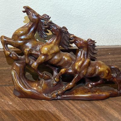 Soapstone 3 Galloping Horse Sculpture 
