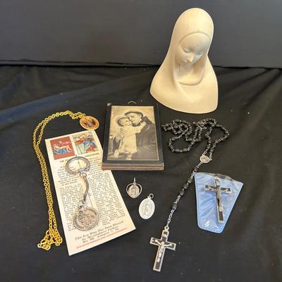 Homemade Mother Mary Bust With Italian Rosary And More