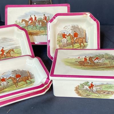 Vintage RARE Red Edged Copeland Spode Trinket Holders And 4 Ashtrays