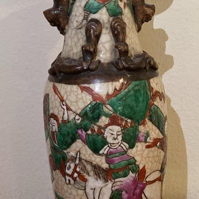 Antique 19th Century Chinese Crackle Glaze Hand painted Vase 