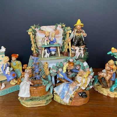Vintage Red Clay Pottery Fairytale Scenes