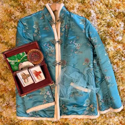 Vintage Traditional Jacket And Wooden Trinket Box With Bamboo Spun Pins