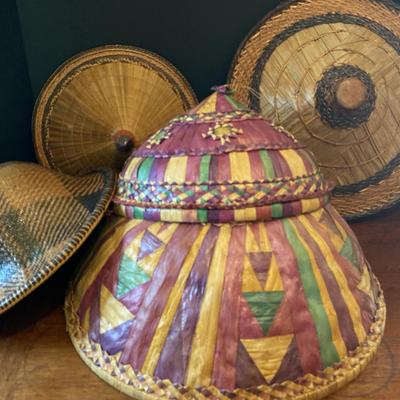 Asian Woven Hats With Woven Bowl