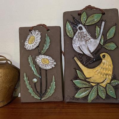 Vintage Bromma Ceramic Wall Plaques With 2 Brass Bells
