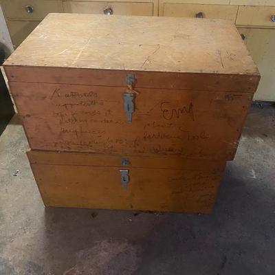 Two Identical Wooden Trunks Made Of Plywood