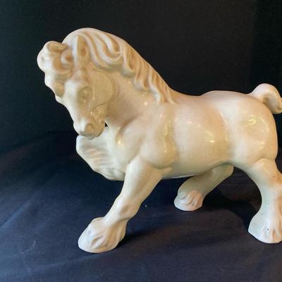 Crackle Glazed Ceramic Stallion With Small Foal Pair Music Box And Wilton Columbia Pewter Tin Plate