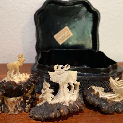 Decorative Carved Antler With Trinket Box 