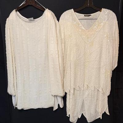 “Papell Boutique” Beaded Silk Evening Blouse And “Mark & John” Beaded Silk Blouse (Size Large)
