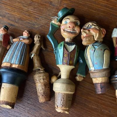 Vintage Carved Wood Cork Bottle Stoppers