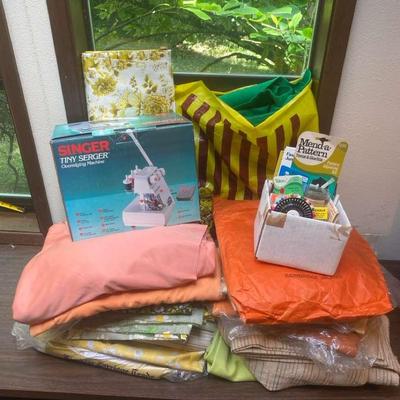 Singer Tiny Serger, Yards Of Assorted Fabrics & Sewing Notions