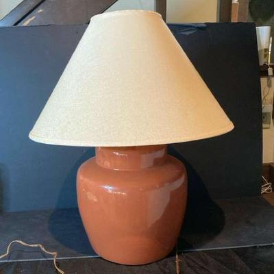 Terracotta Ceramic Table Lamp With Beige Fabric Shade