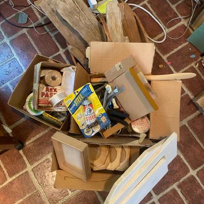 Mystery Lot Of Craft Supplies Including Ceramic Tiles & Driftwood