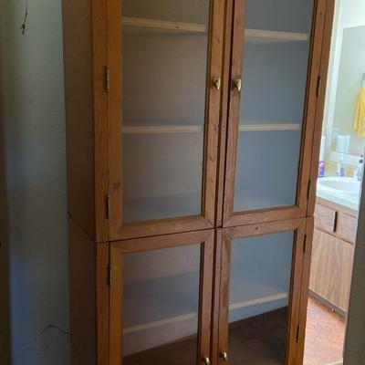 Vintage Farmhouse Style 2 Piece Wood And Glass Cabinet