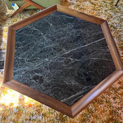 MCM Marble Teak Hexagonal Table