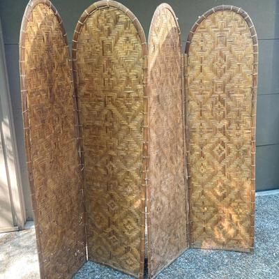 Vintage Woven Rattan And Bamboo Room Divider
