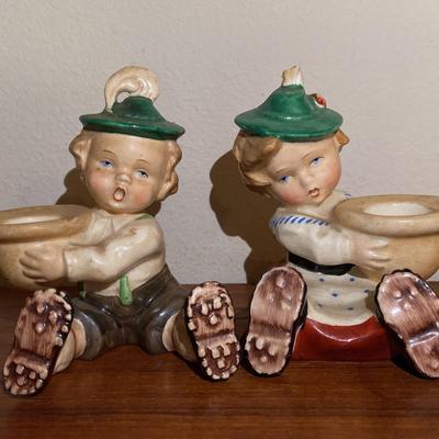 Vintage Hummel Bavarian Boy And Girl Candle Holders