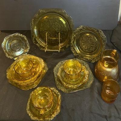 Federal Glass Company's Madrid pattern Depression Glassware in an amber or "Golden Glow" 