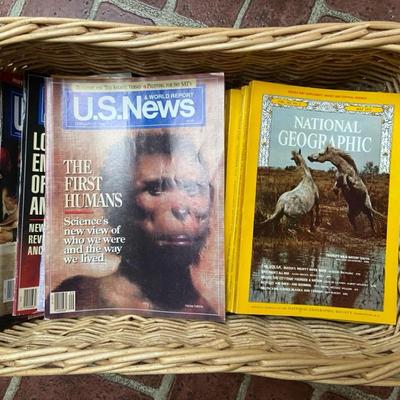 Large Basket Of Magazines National Geographic Collection 1970s-2010s 1990s US News