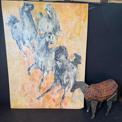Horse Print On Board And Horse Sculpture