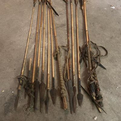 Vintage Bamboo Spears With Real Feathers For Collection