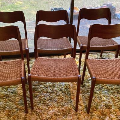 Set Of 6 Mid Century Danish Teak J.L Moller Model 71 Dining Chairs