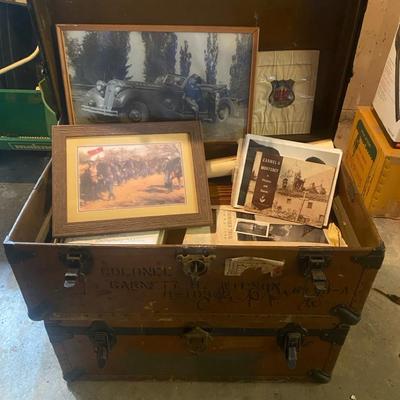 A Trunk of History including Original Military Paraphernalia & Framed Photos With Additional Trunk
