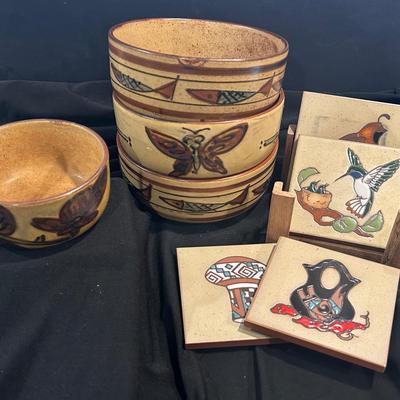 Vintage MCM Pottery Otagiri Set Of Three Speckled Bowls, One Dip Bowl And  Ceramic Coaster Set