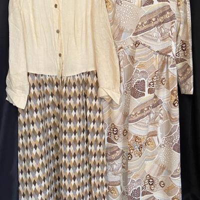Vintage Handmade Dresses With Linen Like Fabric, Fits Like Size Large.