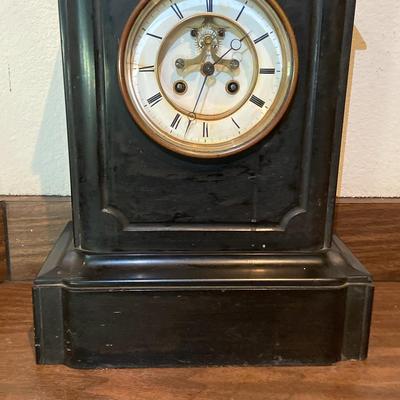 Vintage Black Slate Mantle Clock 