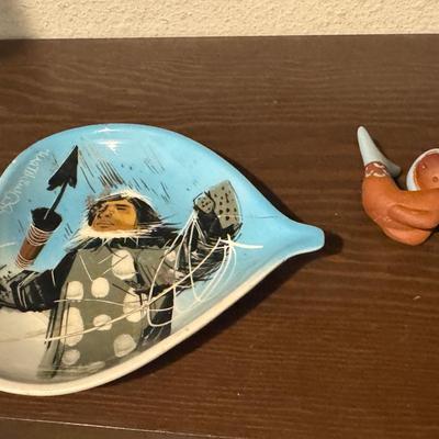 Eskimo Bowl And Clay Mermaid Sculpture